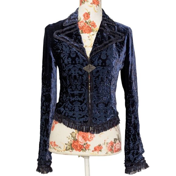 Elie Tahari Size XS Dusk Blue Burnout Silk Jacket Whimsigoth Witch Vampire Goth - Picture 1 of 14